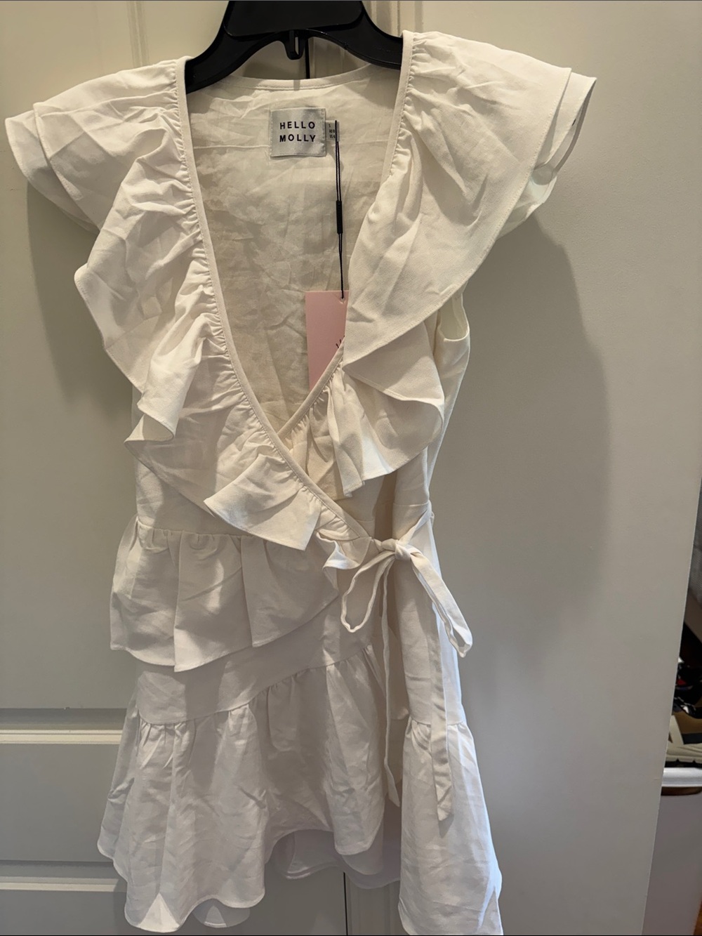 Hello Molly White Ruffle Wrap Mini Dress